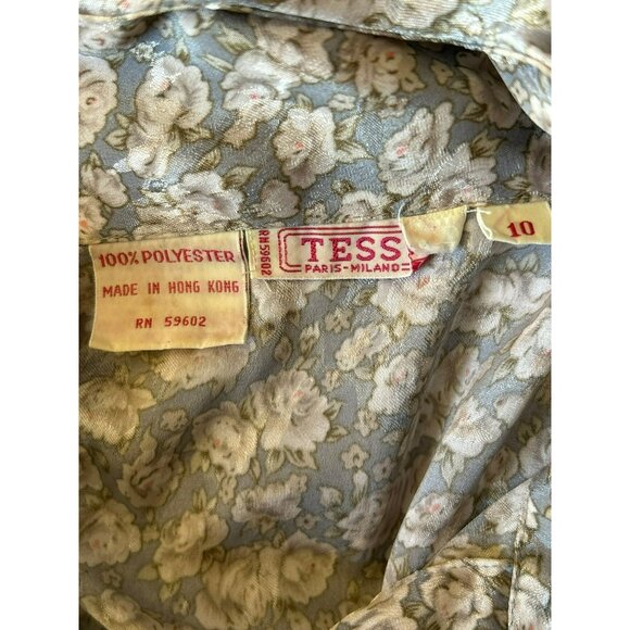 Vintage Tess Milano Italy Microfloral Cottagecore Gray Button Turtleneck Blouse - Picture 5 of 5